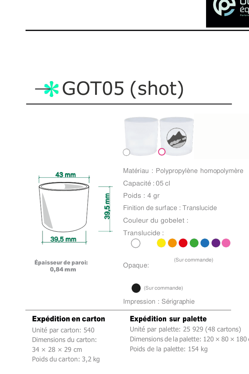 Shot — gobelet réutilisable