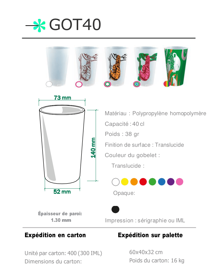 Gobelet 40cl — gobelet réutilisable