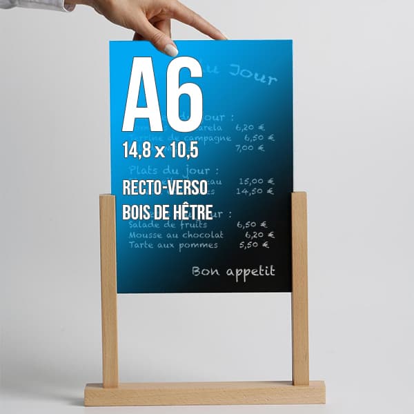 Porte-Visuels Menus Ardoise Socle Bois