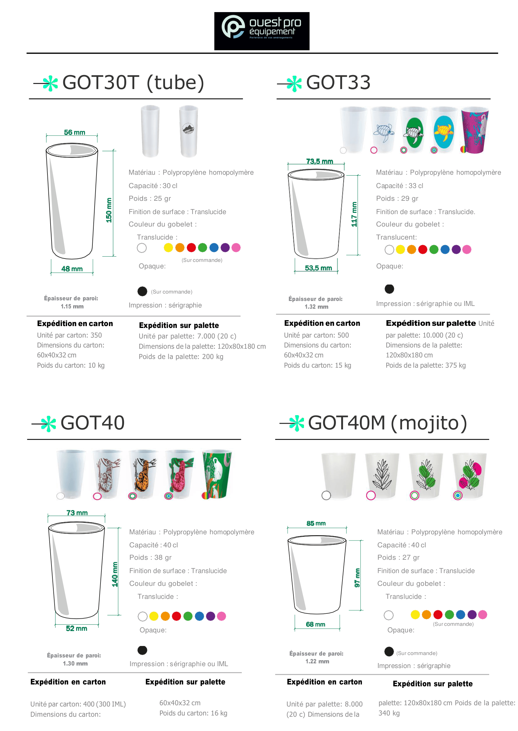 Gobelets 30 cl — 40 cl