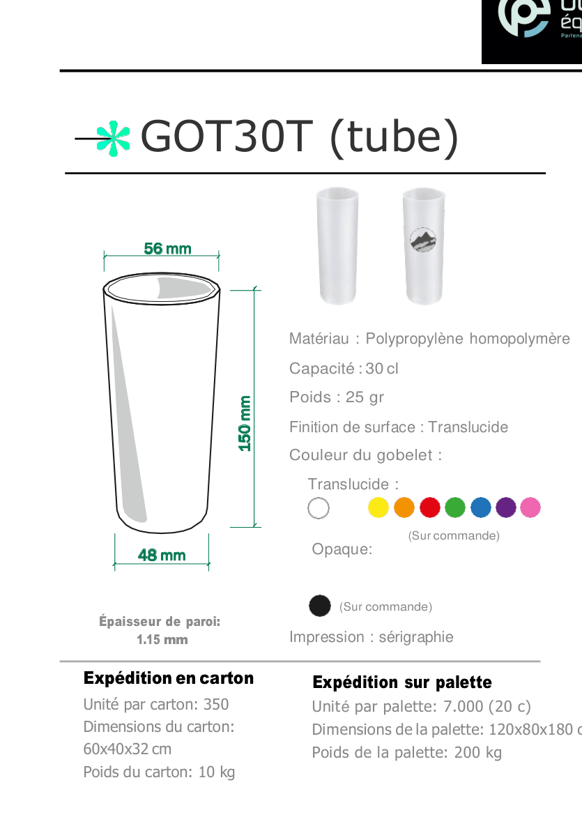 Tube — gobelet réutilisable